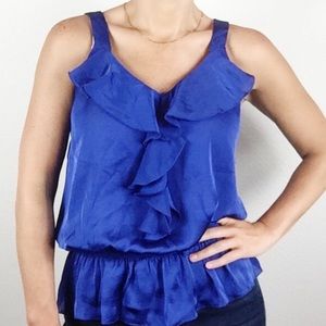 Silky Blue KENAR Ruffle Peplum Top